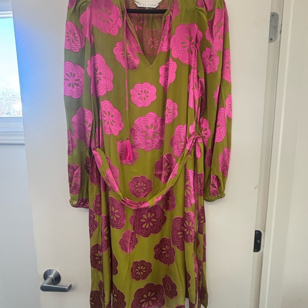 Trina Turk Pink and Green Floral Long Sleeve Dress